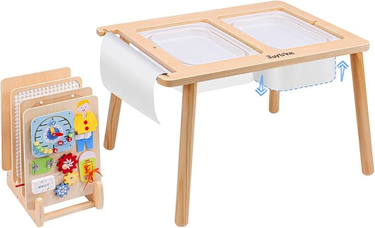 Joylike Sensory Table with Busy Boards for Toddlers 1-3, 7-in-1 Drawing and Activity Table with 4 Busy Boards, 2 Storage Bins & Paper Roll, Educational Learning Gifts for 1 2 3 4 5 Year Old Boys Girls