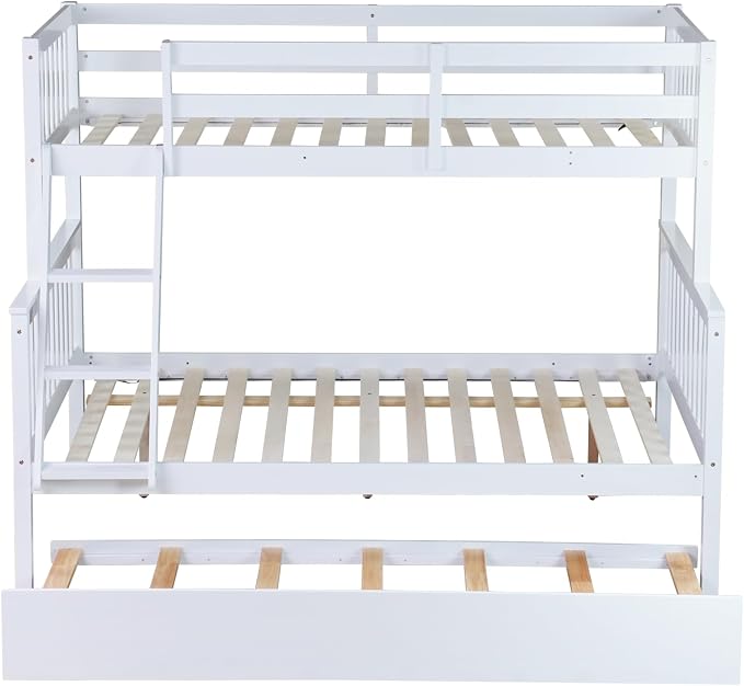 Harper & Bright Designs Convertible Wood Twin-Over-Full Bunk Bed with Trundle and Ladder - Can Be Divided Into Two Platform Beds, White