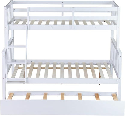 Harper & Bright Designs Convertible Wood Twin-Over-Full Bunk Bed with Trundle and Ladder - Can Be Divided Into Two Platform Beds, White