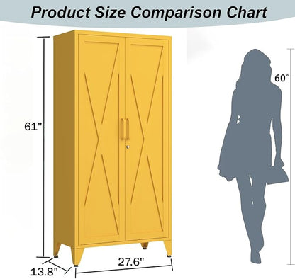 X-Shaped Door Kitchen Pantry Cabinets with Lockable and Adjustable partitions Metal Storage Cabinet 61" H Metal Pantry Cabinetfor Cupboard/Dining Room/Bathroom/Living Room/Office/Laundry Room