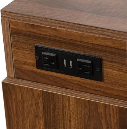 Extendable Dining Table with Built-in Power Outlet, 118” Expandable Dining Table for 11, Expandable Console Table with Storage Cabinet, Modern Transformer Table Walnut
