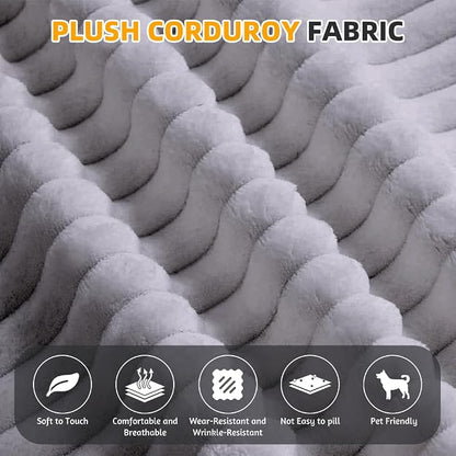 78.7" Futon Sofa Bed, 2-in-1 Foldable Sleeper Sofa, Convertible Floor Couch with Pillows, Corduroy Couch with Multi Functional Blanket Upholstered Boneless Couches for Living Room, Light Gray