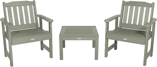 Highwood AD-KITCHGL2-EUC 2 Lehigh Garden Chairs with 1 Square Side Table 3-Piece Set, Eucalyptus