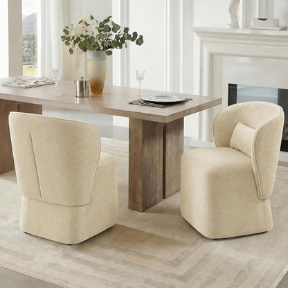 KISLOT Upholstered Dining Chairs with Wheels, Easy Assembly Stain Resistant Fabric Modern Barrel Armchair with Lumbar Cushion, Dining Room Chairs for Kitchen Living Room Bedroom, Sand, Set of 4