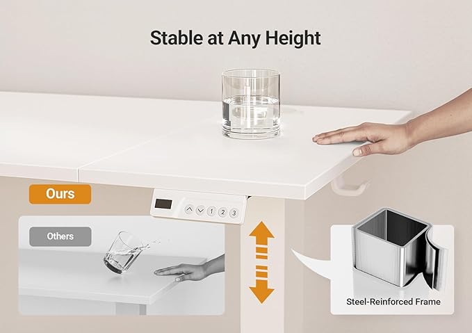 Claiks Electric Standing Desk, Adjustable Height Stand up Desk, 48x24 Inches Sit Stand Home Office Desk with Splice Board, White Frame/Cold White Top