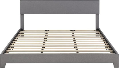SHA CERLIN Linen Upholstered King Size Bed Frame with Headboard, Light Gray | Adjustable Low-Profile Platform Bed, Minimalist Design, Stable Mattress Foundation, Strong Back-Support, No Box Spring Needed