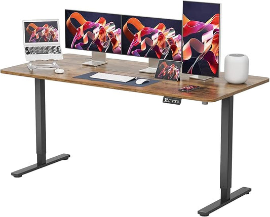 YESHOMY Height Adjustable Electric Standing Desk 63 inch Computer Table, Home Office Workstation, 63in, Black Leg/Rustic Brown Top