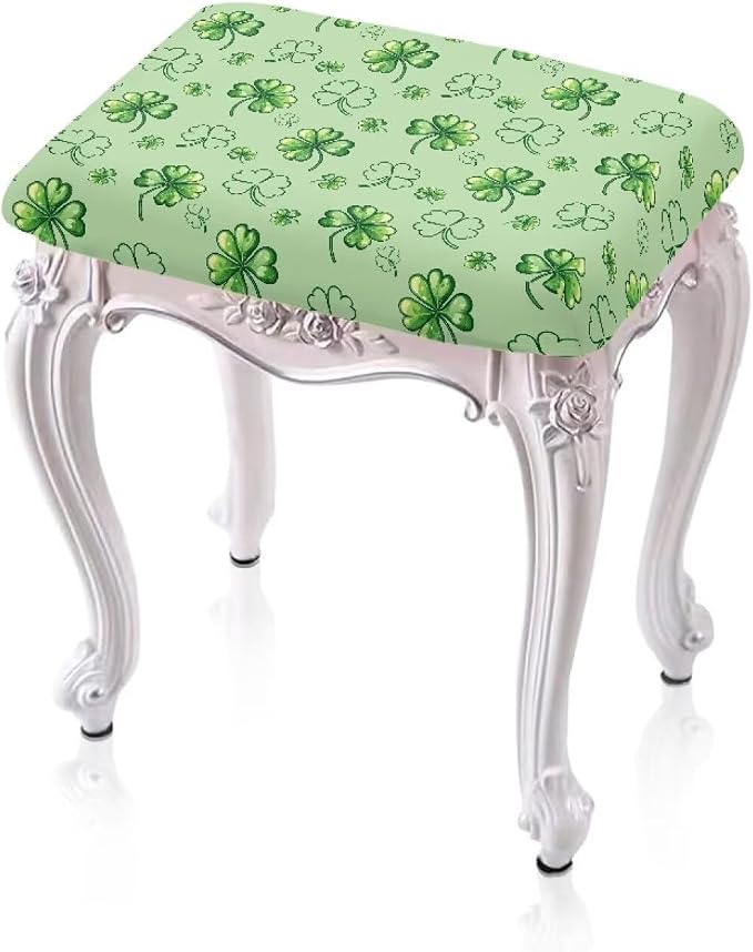 Footstool Cover Rectangle Lucky Green Leaf Vanity Stool Cover Rectangle 2 Pack Valentines Decorations Chair Covers for Dining Counter Height Bar and Holiday Party Decor