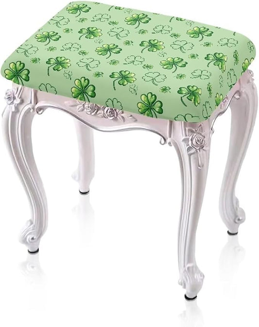 Footstool Cover Rectangle Lucky Green Leaf Vanity Stool Cover Rectangle 2 Pack Valentines Decorations Chair Covers for Dining Counter Height Bar and Holiday Party Decor