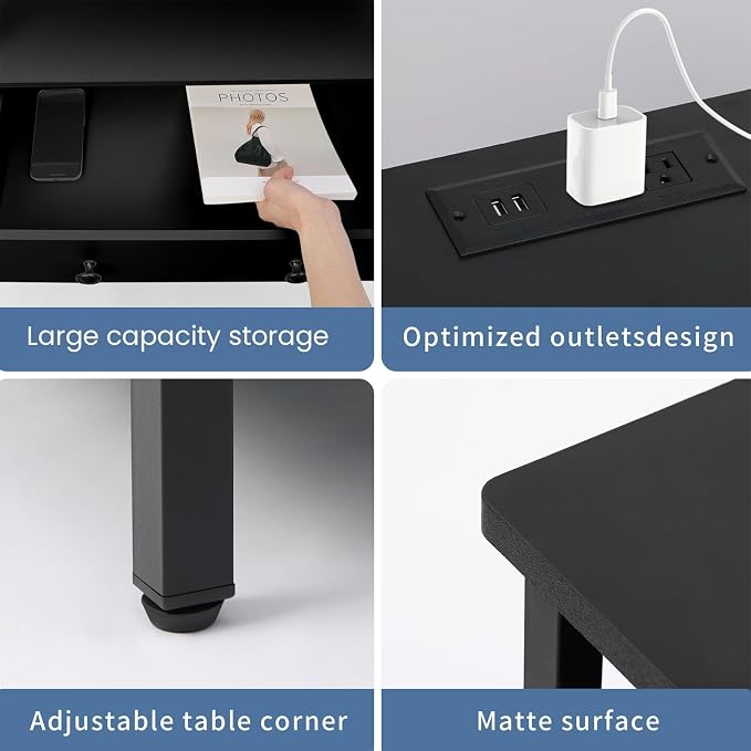 Edbuosy 3 Wooden Drawers Night Stand, 27 Inch Wide Nightstand Set 2 with Charging Station and Adjustable Drawers, Small Dresser for Closet, Bedside Table for Living Room/Bedroom/Office, Black