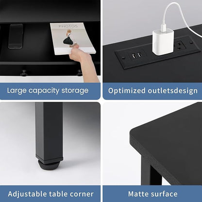 Edbuosy 3 Wooden Drawers Night Stand, 27 Inch Wide Nightstand Set 2 with Charging Station and Adjustable Drawers, Small Dresser for Closet, Bedside Table for Living Room/Bedroom/Office, Black