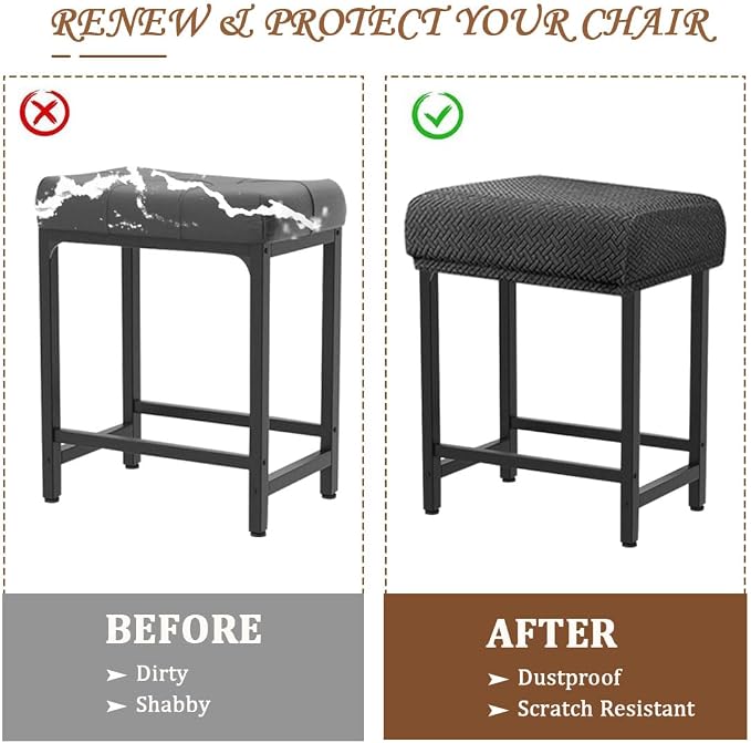 Levoberg Bar Stool Cover Rectangle Stretch Counter Height Barstool Slipcovers Rectangular Vanity Stool Cover Kitchen Counter Saddle Seat Cover for Wooden Metal Bench Set of 2 Dark Gray