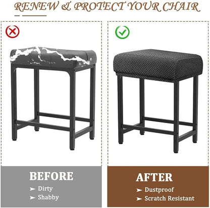 Levoberg Bar Stool Cover Rectangle Stretch Counter Height Barstool Slipcovers Rectangular Vanity Stool Cover Kitchen Counter Saddle Seat Cover for Wooden Metal Bench Set of 2 Dark Gray