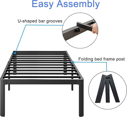 18 Inch High Platform Twin Bed Frame No Box Spring Needed, Metal Bed Frame Twin, Noise Free, Easy Assembly, Heavy Duty, Black