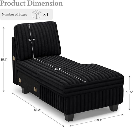 Belffin Modular Sectional Storage Chaise Module for Modular Sectional Sofa Right-Facing Chaise Black Couch