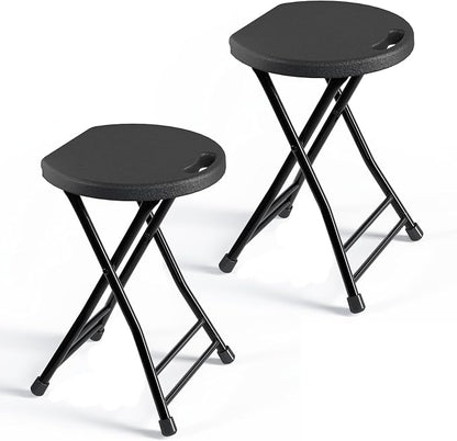 Folding Stool, 18 Inch Foldable Stool with Handle & Steel Frame, Pack of 2 Folding Bar Stools, 440lbs Sturdy Foldable Lightweight Metal Chair for Camping, Indoor and Outdoor, Black