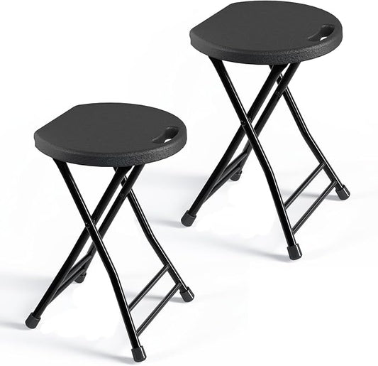 Folding Stool, 18 Inch Foldable Stool with Handle & Steel Frame, Pack of 2 Folding Bar Stools, 440lbs Sturdy Foldable Lightweight Metal Chair for Camping, Indoor and Outdoor, Black