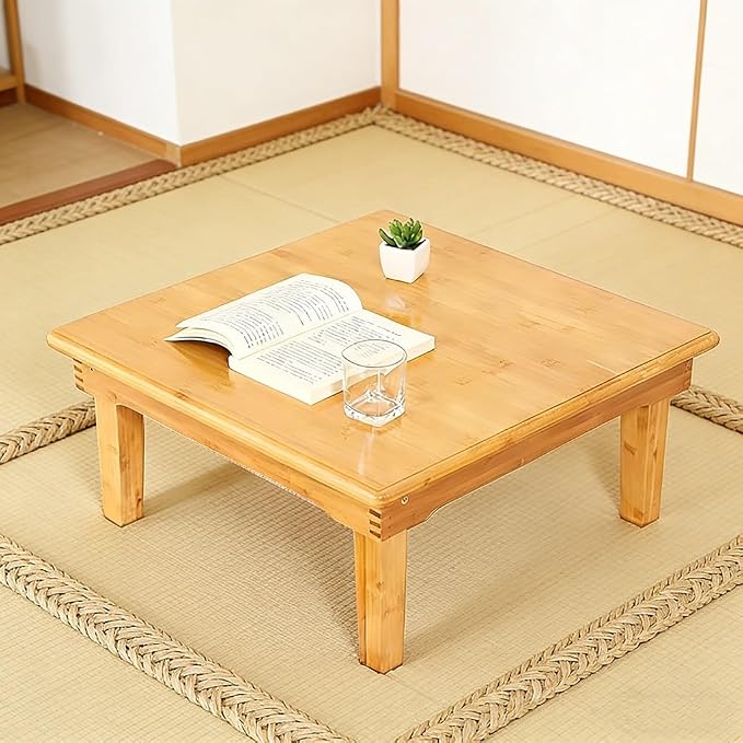 Folding Table, Japanese-Style Household Square Bamboo Table, Computer Desk, Low Bamboo Tables, Multi-Function Small Dining Tables, Various Sizes (Size : 80x80×37cm