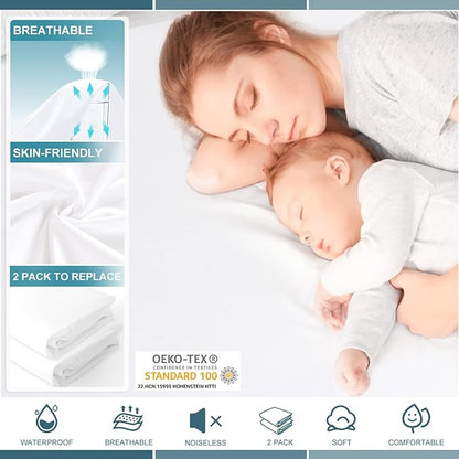 2 Pack Queen Waterproof Mattress Protector Deep Pocket Mattress Cover, Soft Breathable Mattress Pad, Fitted Noiseless Waterproof Bed Cover Stretch to 25"
