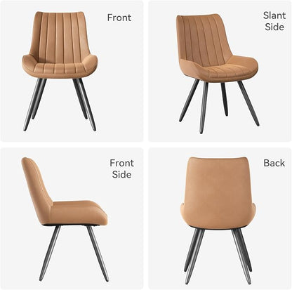 Dining Chairs Set of 2, Mid Century Modern Kitchen Chairs with Soft Cushion, Comfortable Upholstered Fabric Dining Room Chairs for Kitchen, Brown