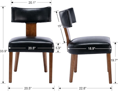 RIVOVA Mid Century Modern Dining Chairs Set of 2 PU Leather Upholstered Side Chairs, Modern Kitchen Armless Parson Chairs Solid Wood Dining Chairs, Black