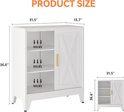 Farmhouse Coffee Bar Cabinet, Buffet Storage Cabinet, Sideboard with Sliding Barn Door and Adjustable Shelves for Kitchen, Dining Room, Bathroom