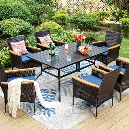 Sophia & William 7-Piece Patio Dining Set, Metal Table, PE Wicker Chairs