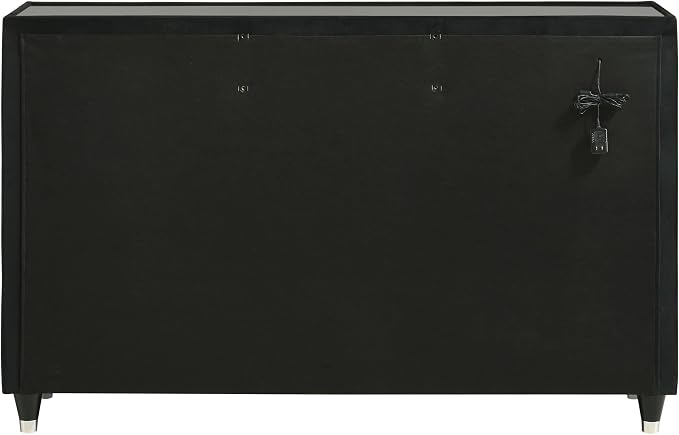 Coaster Home Furnishings - Lorient - Wood and Velvet - 8-Drawer Dresser with LED Lighting, Quilted Fronts and Crystal Knobs - Bedroom - Black - 223163