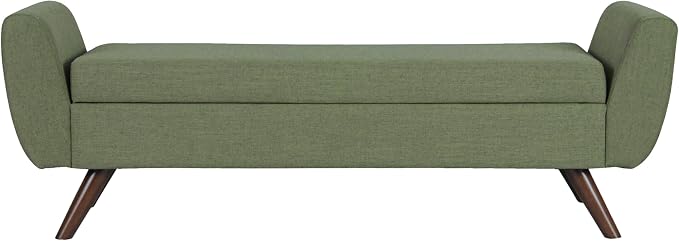HomePop 60" Modern Storage Bench with Wood Legs - Olive Green Woven