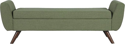 HomePop 60" Modern Storage Bench with Wood Legs - Olive Green Woven