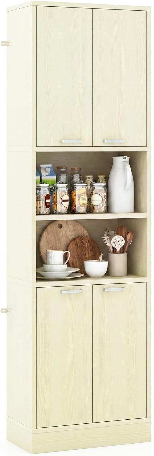 Giantex Kitchen Pantry Cabinet, 75'' Tall Freestanding Cupboard with Doors & Shelves, Safety Hinges & Anti-Tipping Devices, Storage Sideboard for Dining Room, Living Room (Light Oak)