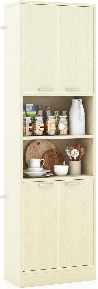 Giantex Kitchen Pantry Cabinet, 75'' Tall Freestanding Cupboard with Doors & Shelves, Safety Hinges & Anti-Tipping Devices, Storage Sideboard for Dining Room, Living Room (Light Oak)