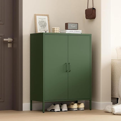 Metal Locker Storage Cabinet, Accent Sideboard Cabinet with Adjustable Shelves for Home Office, Garage, Kitchen, Living Room, Kitchen (Green, 40" H-Metal Doors)