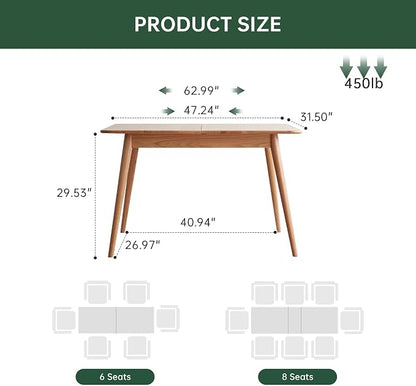 47’’-63’’ 100% Oak Extendable Dining Table and Chairs Set for 4, Solid Wood Folding Kitchen Table, Mid Century Modern Dinner Table for Kitchen, Living Room, Natural (47''-63''+4 Cushion Chairs-YB)