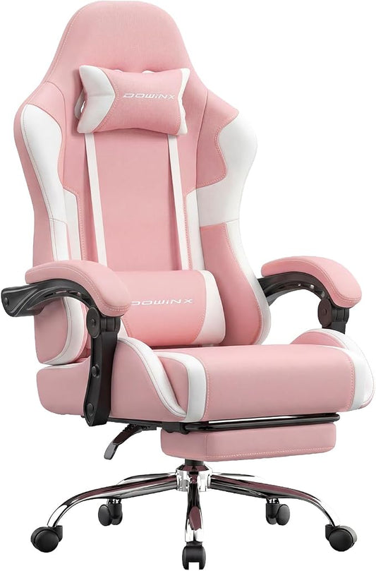 Dowinx Ergonomic Gaming Chair with Footrest & Massage Lumbar, 2D-Linkage Armrests for Computer Chair 330lbs with Headrest Pillow for Office, Home, Streaming and Long Gaming Sessions, Bright Pink
