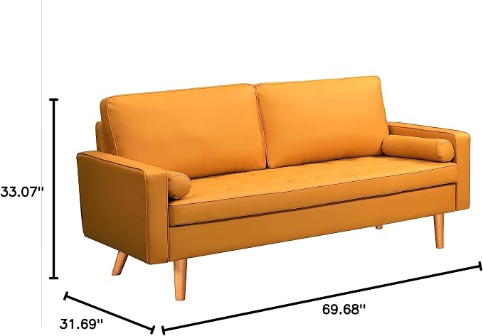 Container Furniture Faux Leather Sofa for the Modern Living Room with Removable Cushions and Solid Wood Legs, Luxury Style Button-Tufted Couch, 69.68" Wide, Apricot