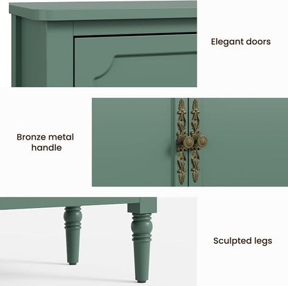 FansaFurn 3-Door Storage Cabinet Set of 2 with Adjustable Shelves, Accent Sideboard Cabinet with Turned Legs, Wood Pantry Cabinet, Buffet Cabinet for Entryway, Living Room, Dining Room, Green