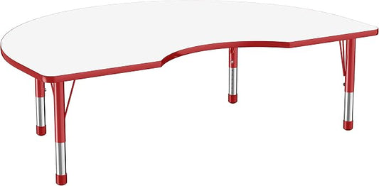 FDP Dry-Erase Kidney Activity School and Classroom Kids Table (48 x 72 inch), Chunky Toddler Legs for Collaborative Spaces, Adjustable Height 15-24 inches - Whiteboard Top, Red Edge and Red Legs