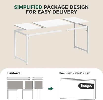 Huuger Computer Desk, 70 Inch Office Desk, Gaming Desk with Storage, Writing Desk Work Desk for Home Office, Study, Long Simple Desk, Large Legroom, Metal Frame, White