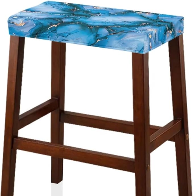 Blue Marble Bar Stool Seat Covers Rectangle Set of 2 Bench Covers Slipcover Counter Height Bar Stools Slipcovers Counter Stool Covers Saddle Seat Cover