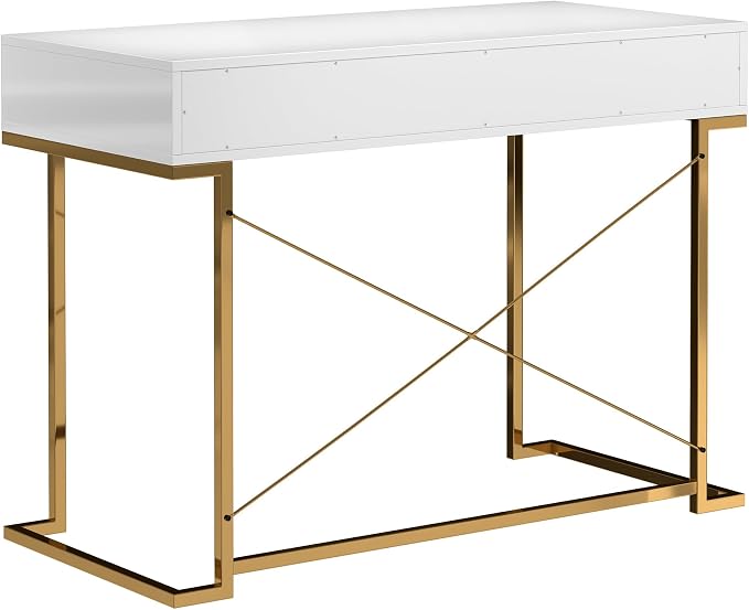 Clihome Console Table with 2 Drawers, 42'' Entryway Table with Storage, Desktop Sofa Table Hallway with Golden Legs and X-Shaped Bracket