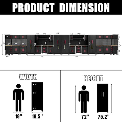 35PCS Garage Storage Cabinet System, Garage Cabinets and Storage System Corner Workshop Set with Corner Cabinet,Cabinet Drawers, Workbench, Pegboard for Tool Organization, Black Red
