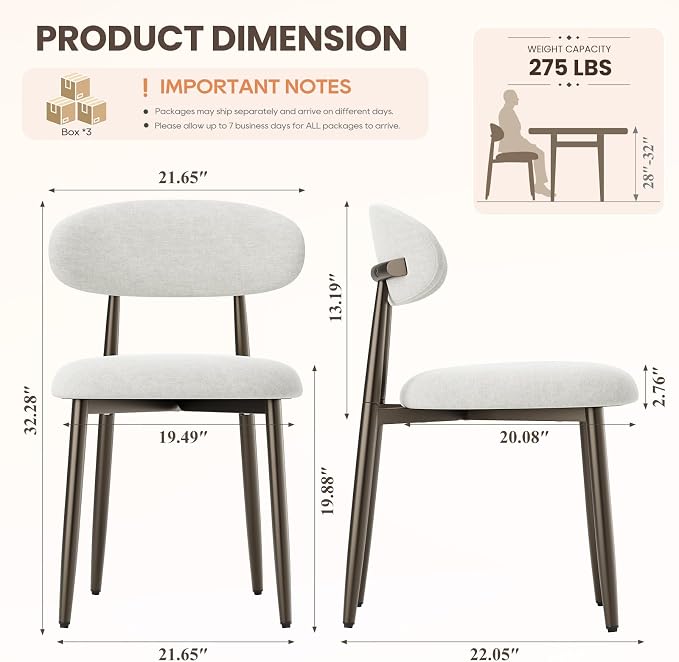 MALOL Dining Chairs Set of 6, Upholstered Kitchen & Dining Room Chairs with Curved Back and Bronze Metal Legs, Comfortable Modern Dining Side Chairs for Dining Room, Kitchen, Beige