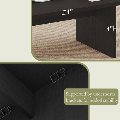 BON AUGURE Coffee Tables for Living Room, 47 Inch Modern Living Room Table, Rectangular Coffee Table with Spacious Tabletop, Slatted Panel Center Tables Centerpiece, Black Oak