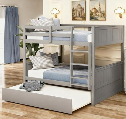 Bellemave Bunk beds Full Over Full with Twin Size Trundle, Low bunk Bed for Kids Adults and Teenagers，Gray