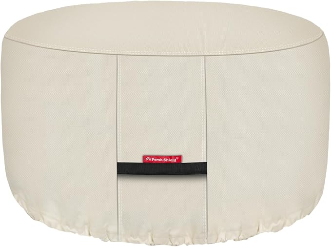 Porch Shield Fire Pit Cover - Waterproof 600D Heavy Duty Fade Resistant Round Patio Fire Bowl Cover Beige - 36 inch