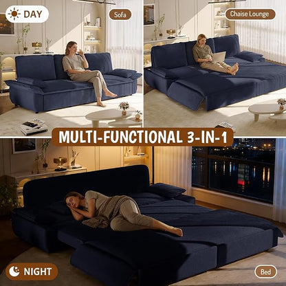 ERYE King Foldable Sleeper Sofa,Oversized 3-in-1 Convertible Pull Out Sleeper Sofabed W/Pillow Armrests,3 Seat Couch Space Saving Sleeper Sofa Bed for Living Room Bedroom