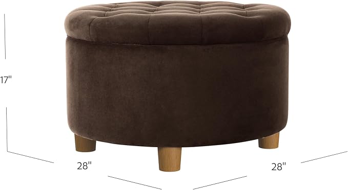 HomePop 28" Button Tufted Velvet Round Storage Ottoman - Chocolate Brown Velvet