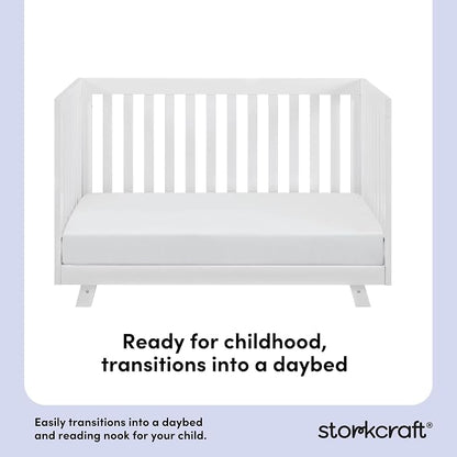 Storkcraft Beckett 3-in-1 Convertible Crib – GREENGUARD Gold Certified, Fits Standard Crib Mattress, Converts to Toddler Bed and Daybed, 4 Mattress Heights, Grow-with-Me Design (White)