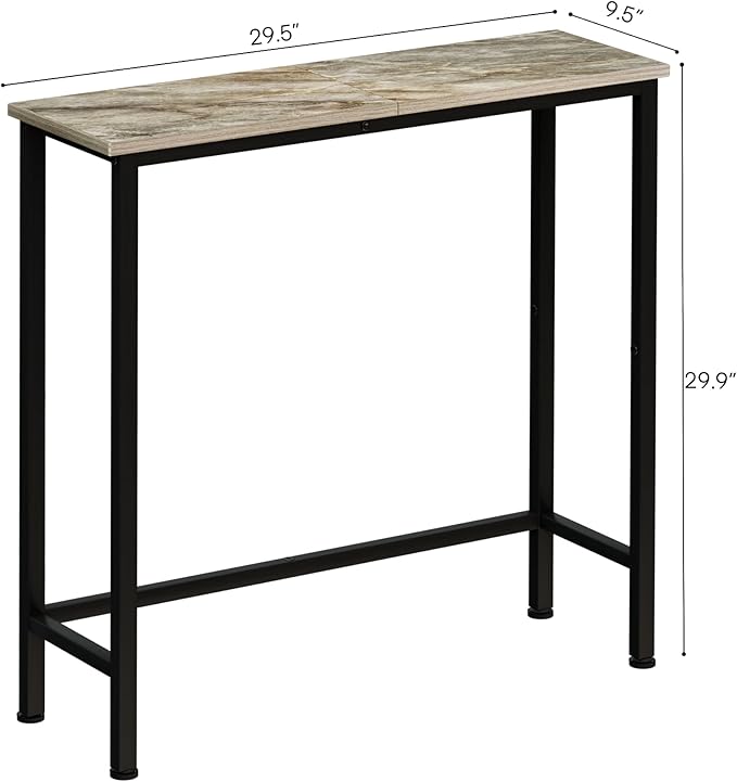 Narrow Console Table, 29.5" Small Entryway Table, Thin Hallway Tables, Slim Sofa Side Tables for Hallway, Living Room, Bedroom, Foyer, Marbleized Grey